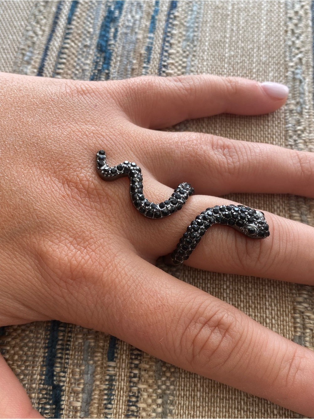 Black Crystal Snake Wrap Ring